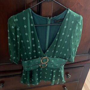 House of Harlow 1960 Emerald Polka Dot Blouse